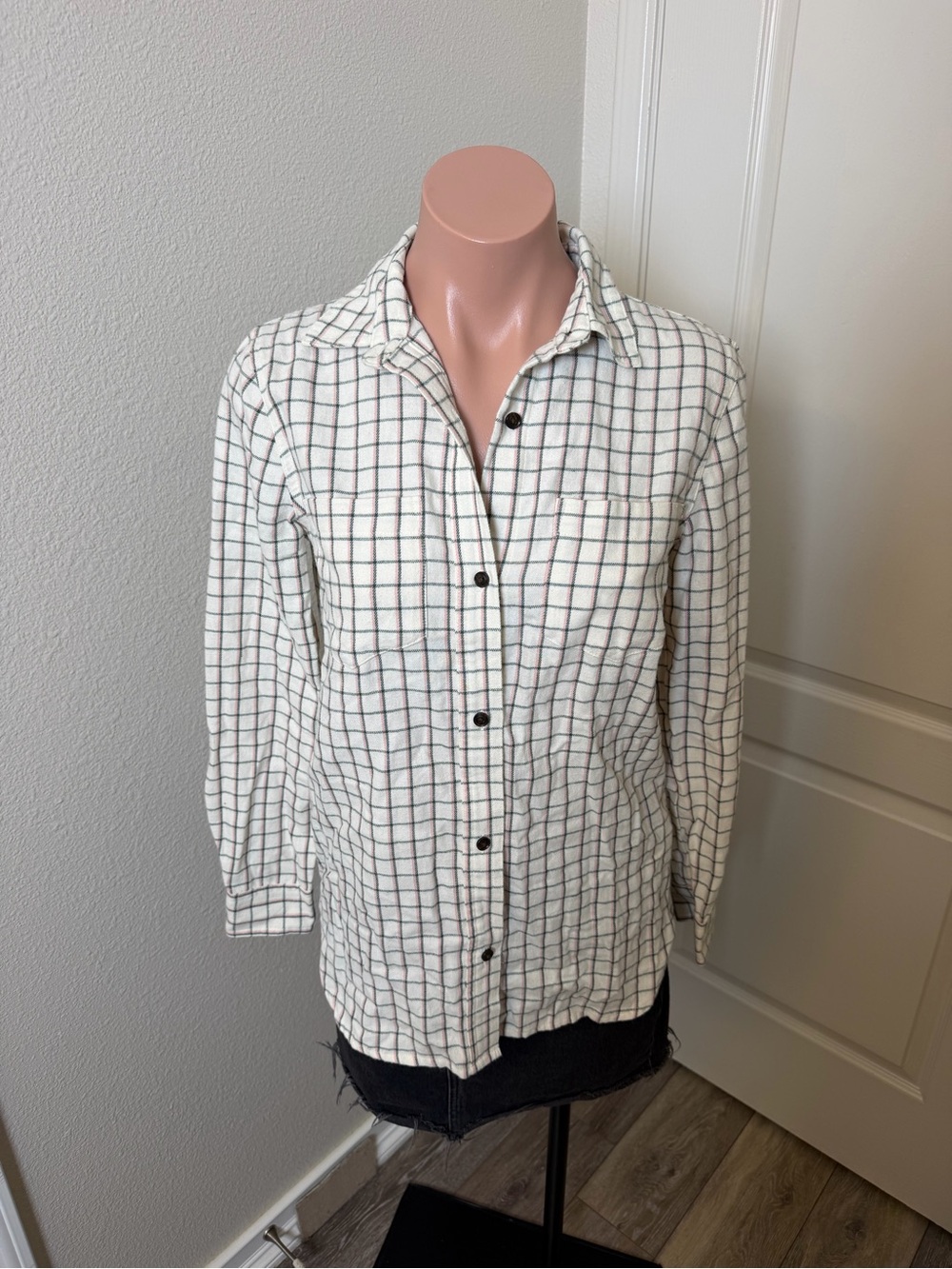 NWT Madewell cotton White Button-Down Shirt with Black Grid
